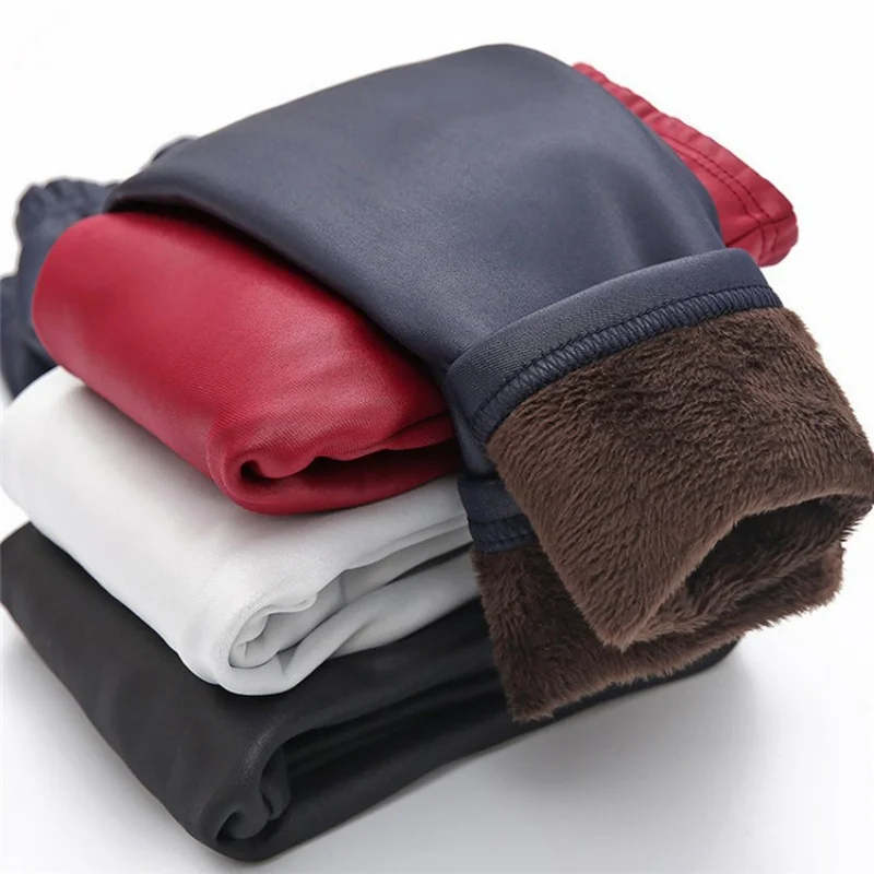Winter kinder Mädchen Hose Leggings Mode Kind Imitation Leder Dicke Warme Samt Hosen Für Mädchen Warmes Zuhause Baby Hosen