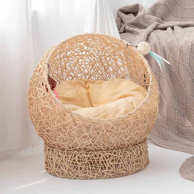 Customized real rattan weaving nestFour seasons universal cat nest Semi-closed catbed Pet nest Kennel Pet supplies Indonesian