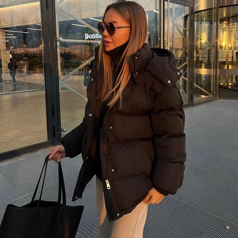 فضفاض Faionable القطن Jaet شتاء جديد وصول عارضة مقنعين الخبز Sle الملابس النسائية طويلة Sve سستة إغلاق سولي...