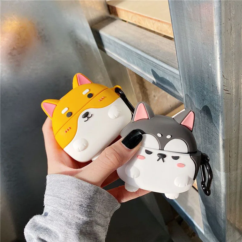 Caixa de silicone para fone de ouvido de desenho animado 3d, shiba inu dog, capa de proteção para fones de ouvido sem fio bluetooth 2/1, acessórios