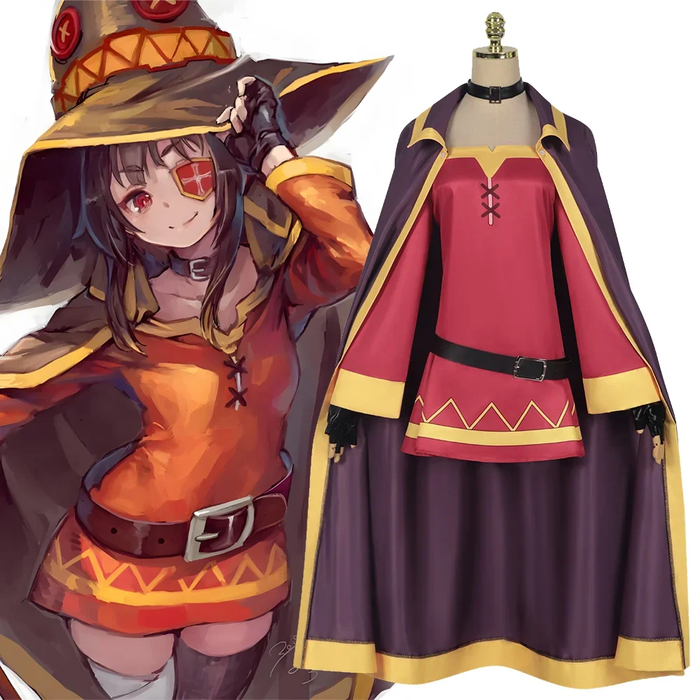 

Костюм для косплея Megumin из аниме «Благословение Бога на этот чудесный мир», женская униформа ведьмы для взрослых, костюмы в стиле "Лолита", наряды на Хэллоуин