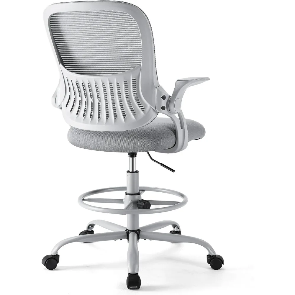 Office chair Ergonomic High Stool Computer with Adjustable Height and Comfy Lumbar Support, Flip-up Arm and Footrest