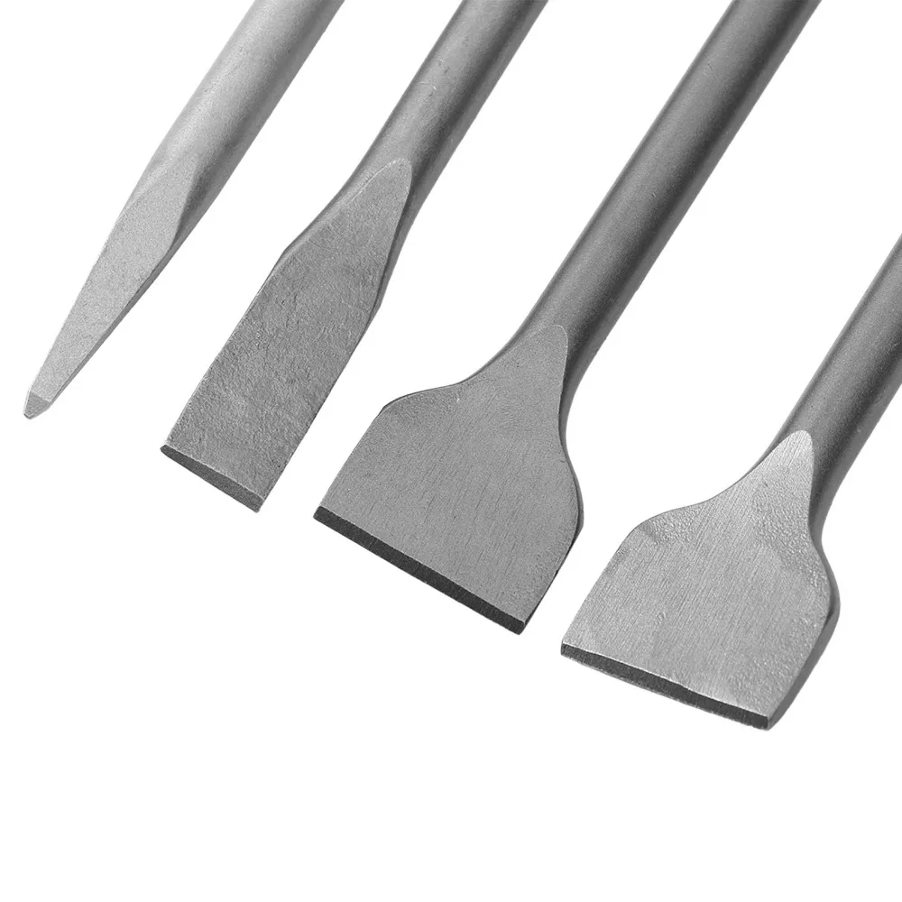 4pcs SDS Plus Shank Chisel Bit Set Pointed Chisel Round Shank Masonry Chisel Bits Heavy Duty Design Flat Chisel Chisel Bit Kit