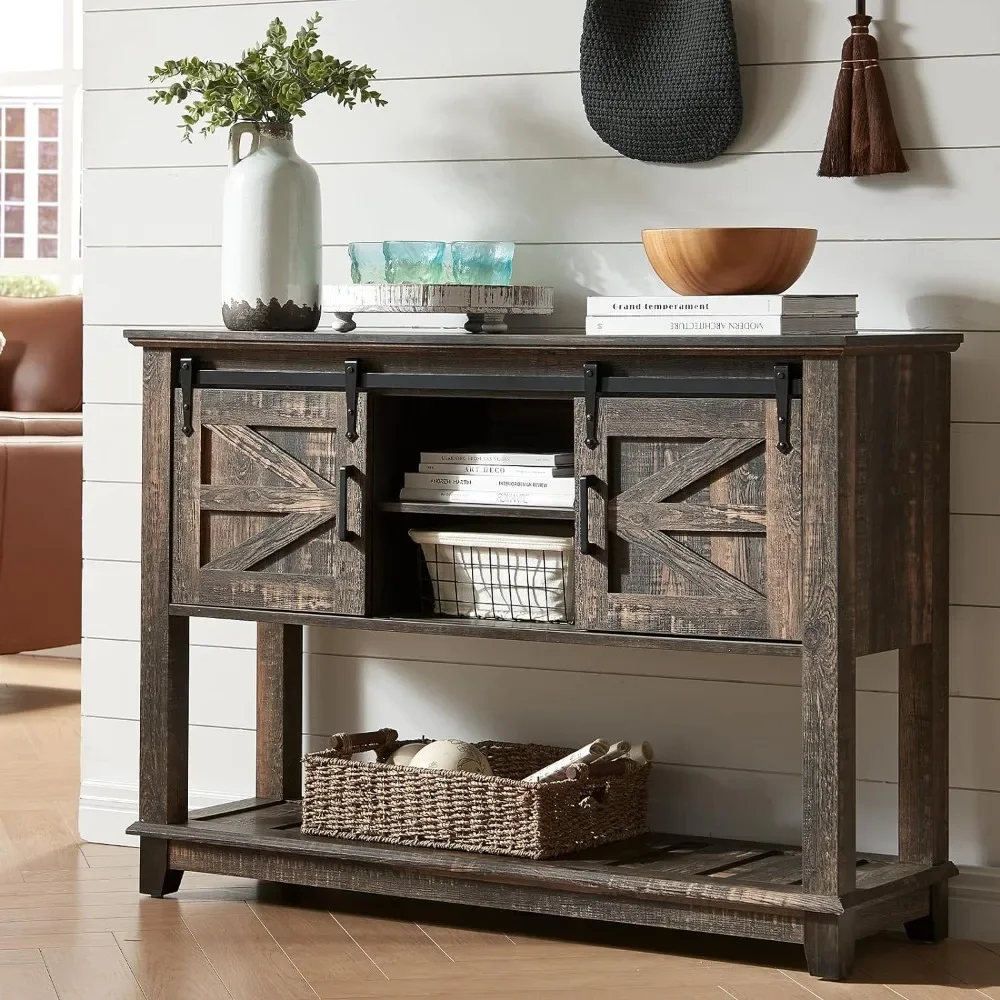 

AMERLIFE Sofa Table with Sliding Barn Doors, TV Console Table, 46" Farmhouse Rustic Storage Entryway