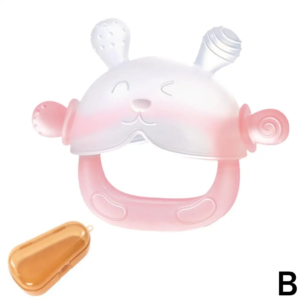 Bebê mordedor coelho líquido silicone mascar brinquedo de grau alimentício calmante dentição conjunto mão fervido chupeta segura para bebês 10cm i9w2