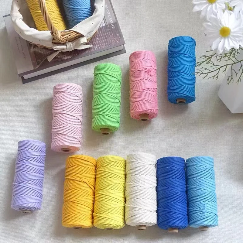 Handgemaakte Boho Decor 3Mm 100% Kleurrijke Katoenen Koord Touw Draad Gedraaid Macrame String Diy Home Bruiloft Decoratie Voorraad 110Yards