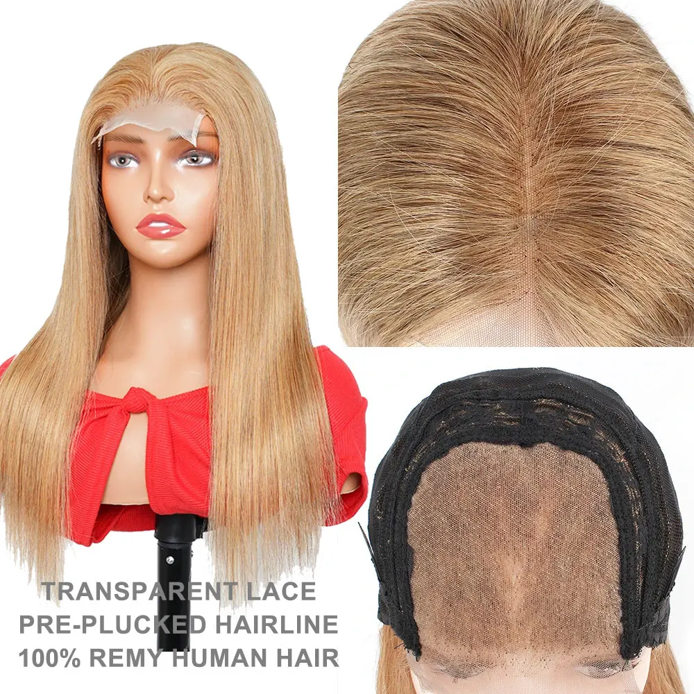 4x4 Transparent Lace Closure Wig Remy Human Hair #27 Ash Blonde #8 Ash Blonde Silky Straight  Long Straight 20-26 inch