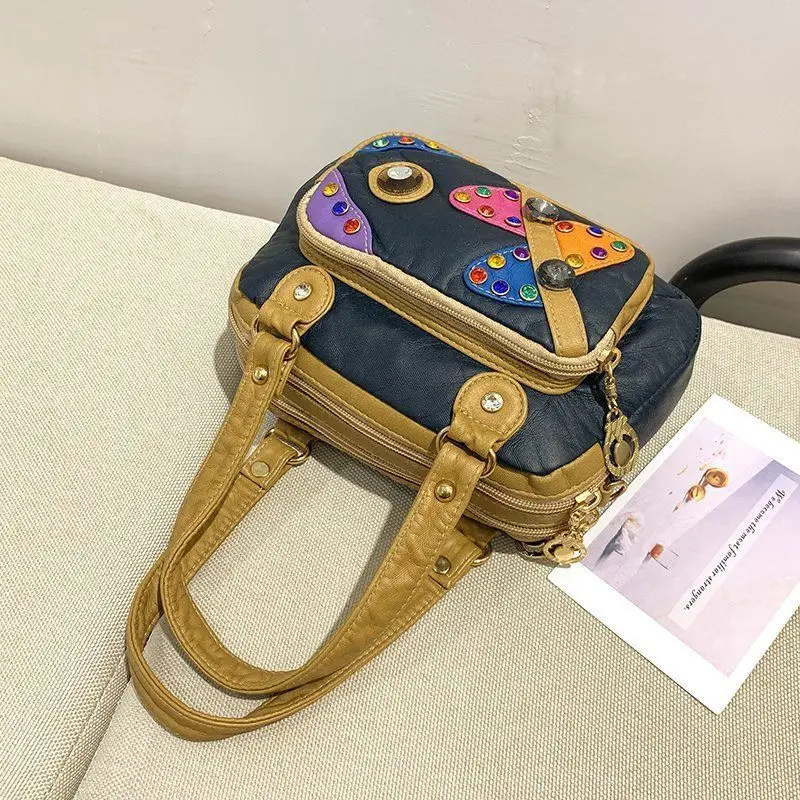 2023 Spring New Individual Soft Leather Fashion Mom Bag Retro Shoulder Messenger Bag Middle-Aged Women Bag