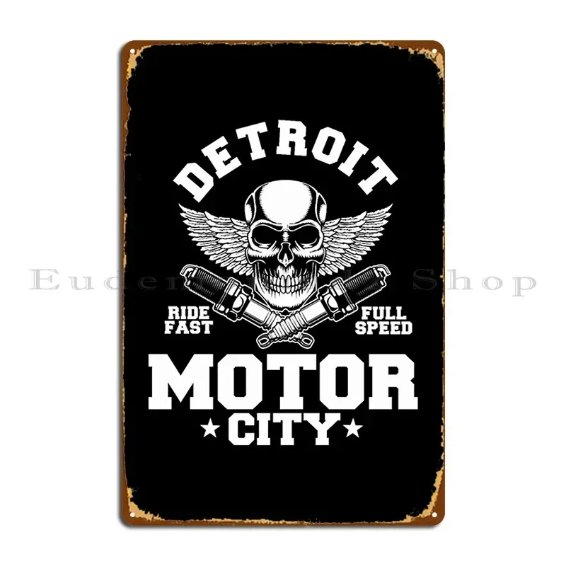 Detroit Motor City Ride Fast Full Speed Metal Sign Design Cinema Club Living Room Personalized Tin Sign Poster