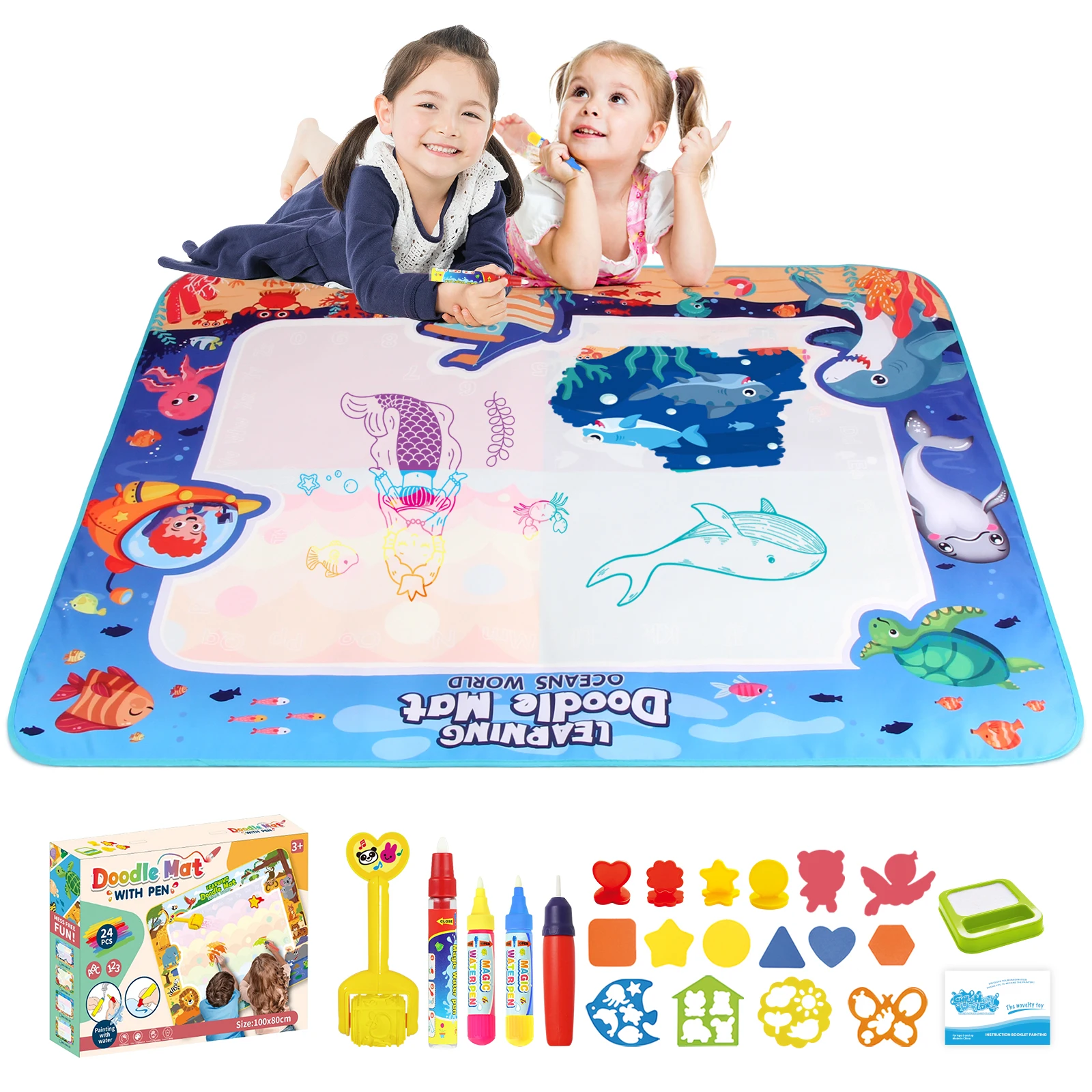 100x80CM Magic Water Drawing Mat Coloring Doodle with Reusable Magic Pens Montessori  Painting Board Educational Toys for Kids