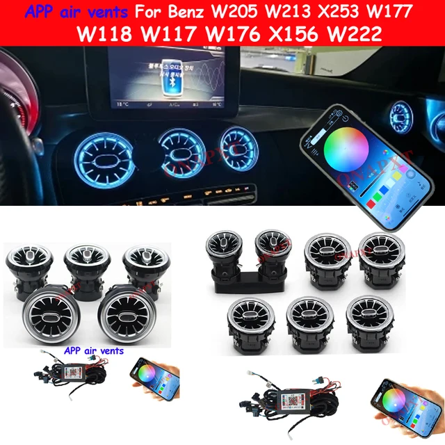 Kontrola aplikacji Bluetooth dla Benz W176 W205 W213 W222 W447 W117 W156 X253 Turbo Dysza Ambient Light Dashboard Air Vent Turbine