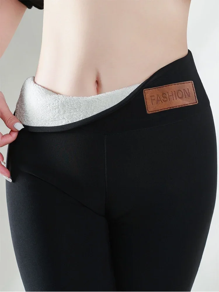 Winter Dicke Hohe Taille Stretch Frauen Leggings Warme Plüsch Leatherlabel Verhindern Kalte Hosen Dünne Beiläufige Klassische Frau Hosen