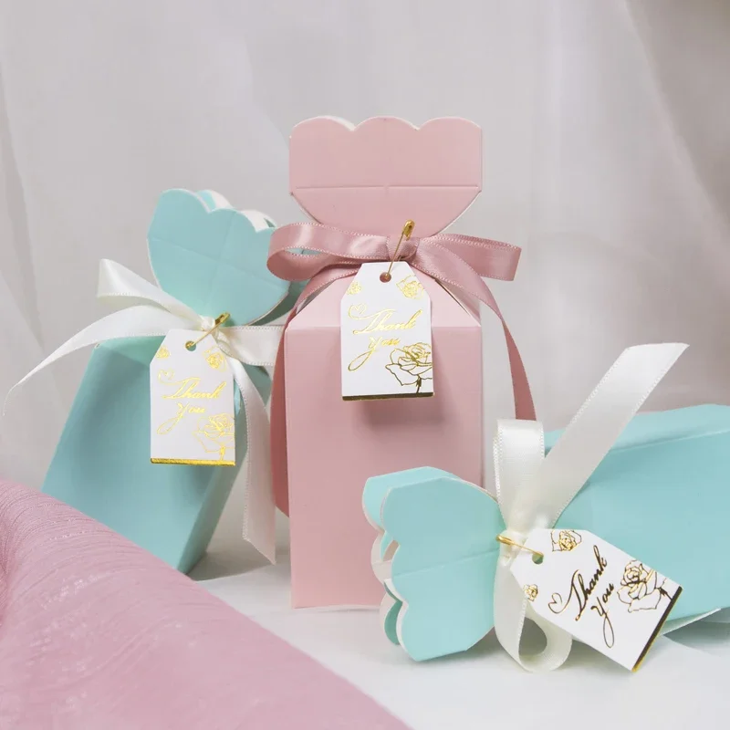 

100pcs Wedding Favors For Guests In Bulk Blue Light Pink Gift Box Bonbonniere Candy Treats Party Decorations With Ribbon