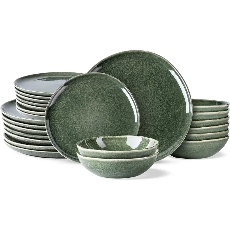 Ceramic Dinnerware Sets,Handmade Reactive Glaze Plates and Bowls Set,Highly Chip and Crack Resistant,Service for 8 (24pc)