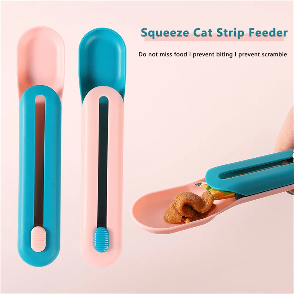 Pet Cat Feeding Scoop Button Pushed Design Portable Food Long Strip Cat Snack Squeezer Feeder Multipurpose Spoon Pet Supplies