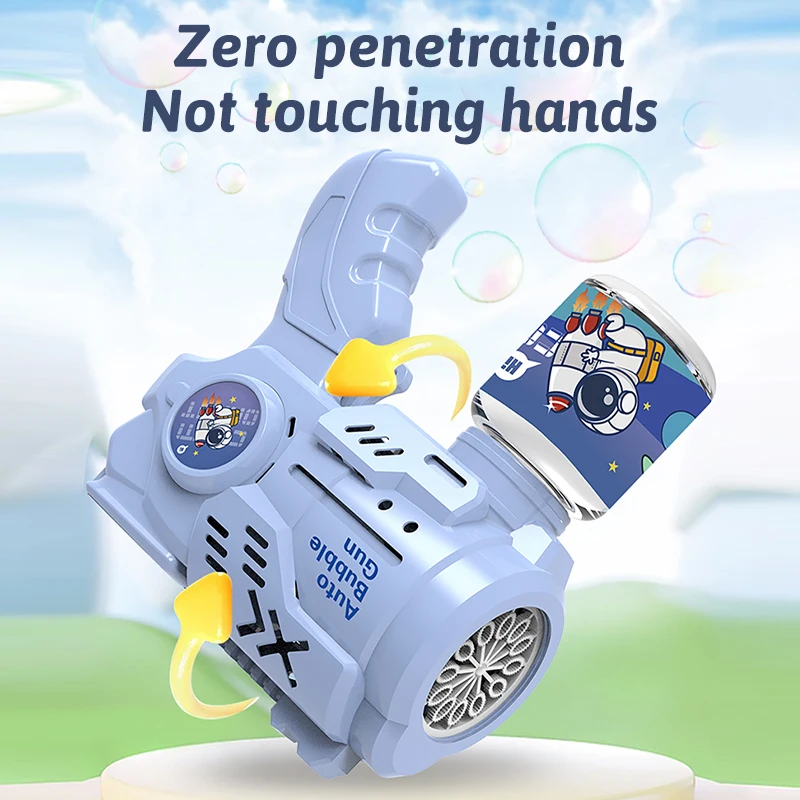 Machine à bulles d'astronaute pour enfants à 12 trous, pistolet de soufflage de bulles portatif entièrement automatique sans batterie ni eau à bulles