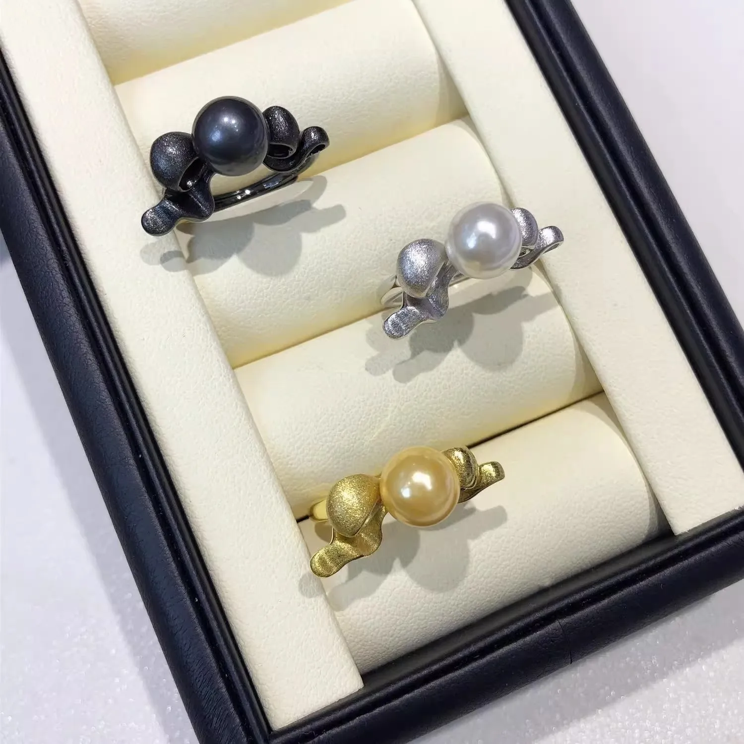 

MeiBaPJ 8mm Natural Nearround Pearl Fashion Ribbon Bow Ring DIY 925 Silver Holder Setting Fine Wedding Jewelry for Women