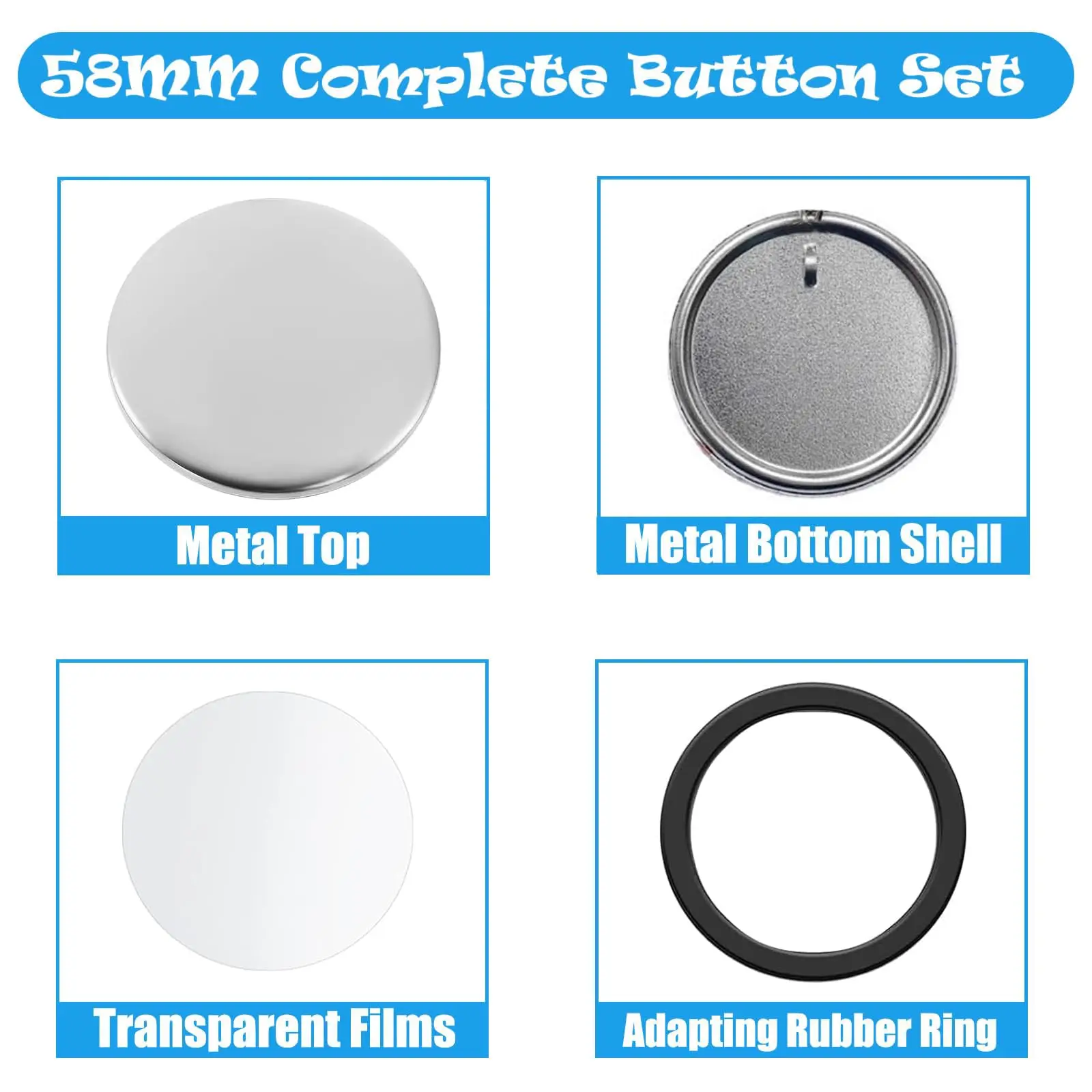 44mm/58mm Metal Button Supplies 100sets Blank Material Badge Keychain Parts Plastic / Metal Base for Press Making Machine Crafts