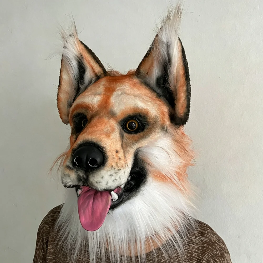 Pelzige Hundemaske Tier Wolf Ganzkopf für Halloween-Party Kostüm Cosplay Frauen Männer – Detail 3