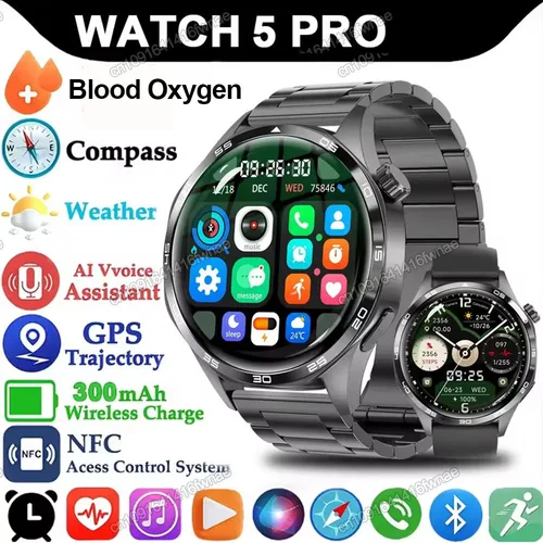 Imagen 1 del producto Reloj 5 Pro GPS NFC reloj inteligente hombres 360*360 pantalla AMOLED Monitor de ritmo cardíaco llamadas Bluetooth IP68 impermeable hombre Smartwatch 2025