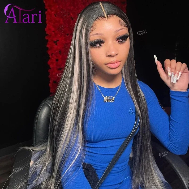 Highlight Blonde with Black 13x4 Lace Frontal Wig Transparent 13x6 Straight Lace Front Human Hair Wigs for Women Pre Plucked