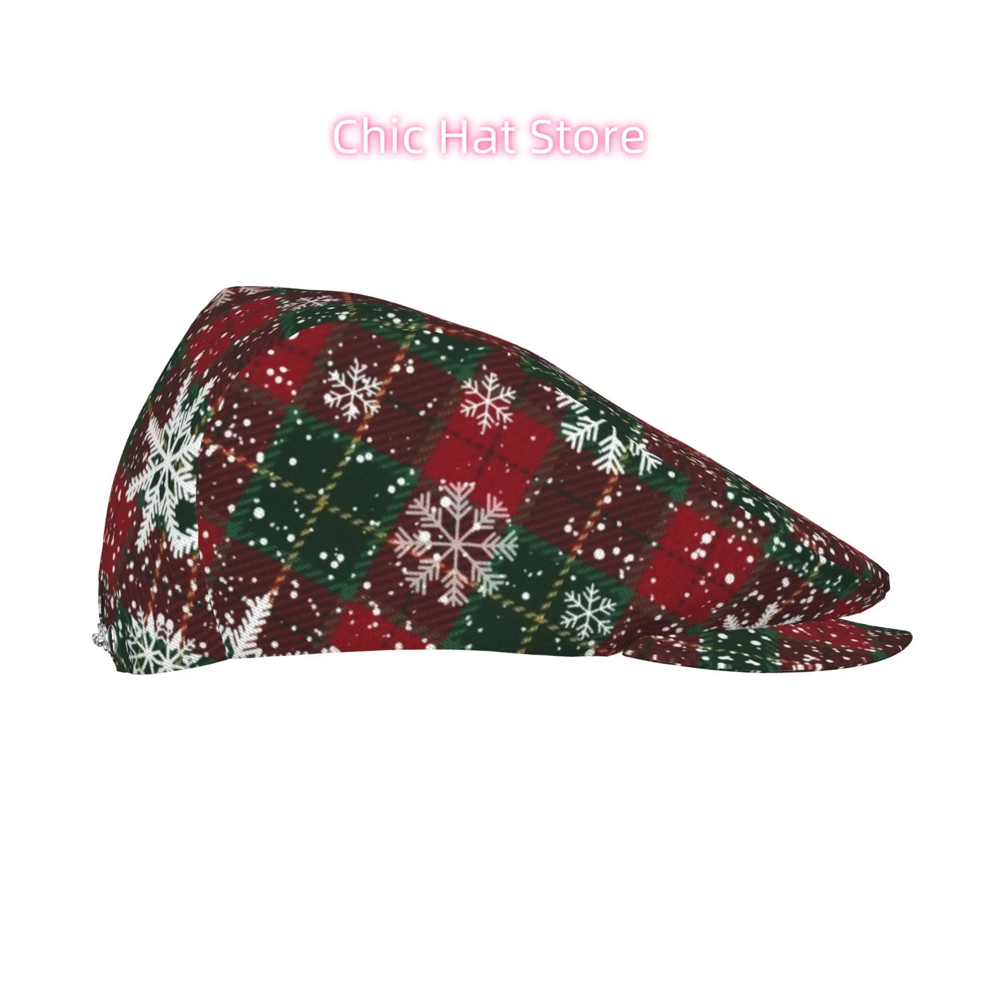 1pc Red and Green Checkered Christmas All-over Print Flat-top Hats for Men and Women, Newsboy Caps, Berets, Irish Hats, Driver C