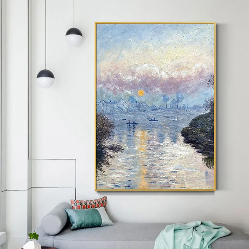 Copy Monet Sunrise Monet Famous Paintings Hand Painted Oil Painting Living Room Wall Art Decorative Painting Without Frame