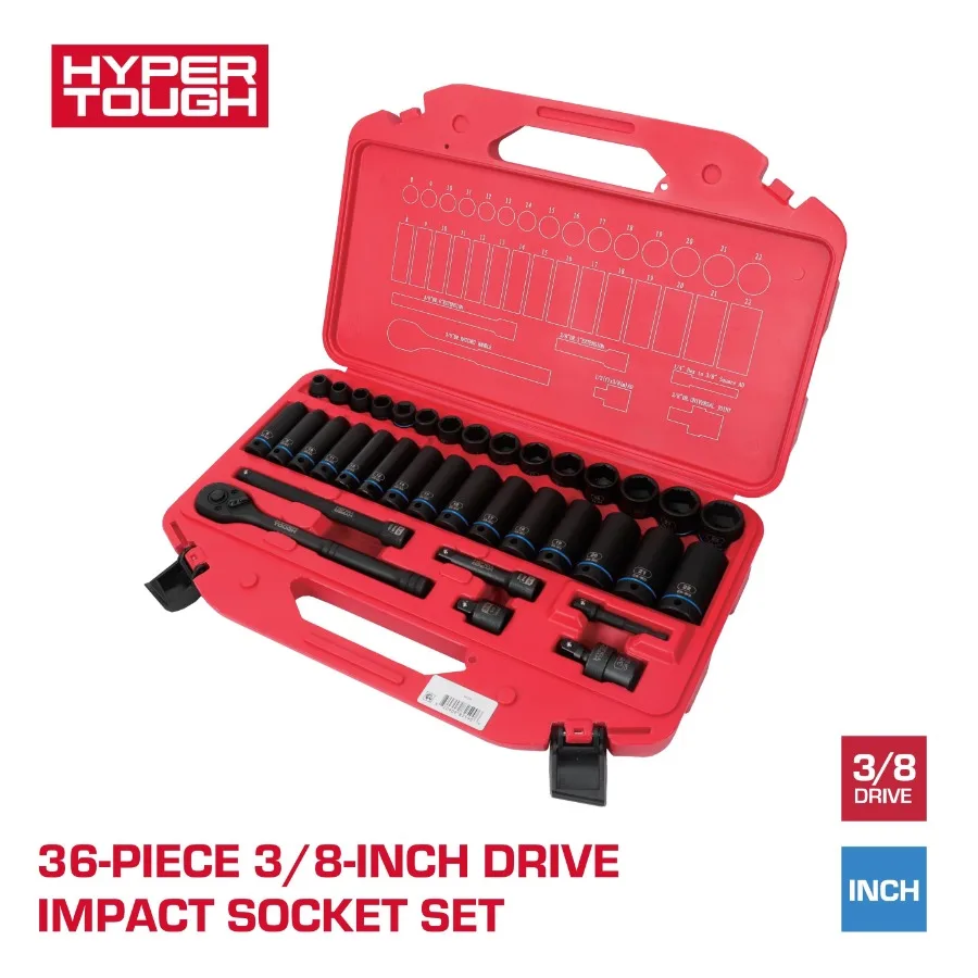 

3/8-Inch Drive Impact Socket Set Metric 36-Piece for Automotive Repair Durable Chrome Vanadium Steel Black Finish