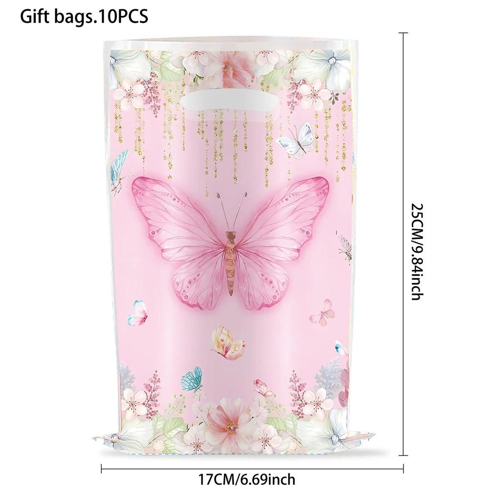 10pcs/lot Pink Cartoon Butterfly Birthday Party  Decor Gift Bags Candy Bags Loot Bags Boy Girl Kids Favor Baby shower Supplies