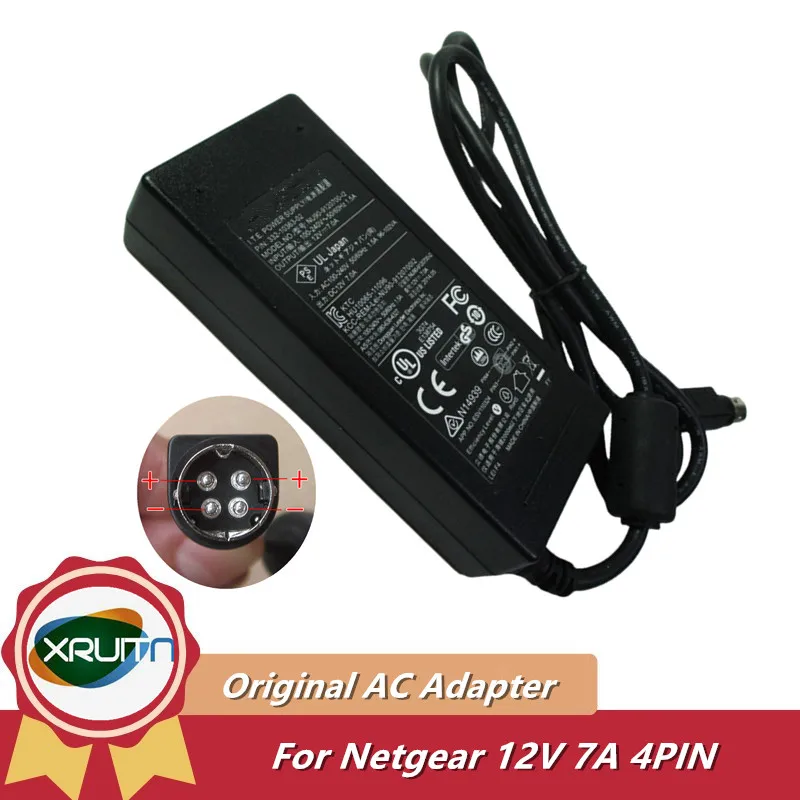 2ABP084F Original 4-Pin 12V 7A NU-90-9120700-12 AC Adapter Charger For Netgear RN10400-100EUS Diskless ReadyNAS 104 RN104 RND-4D