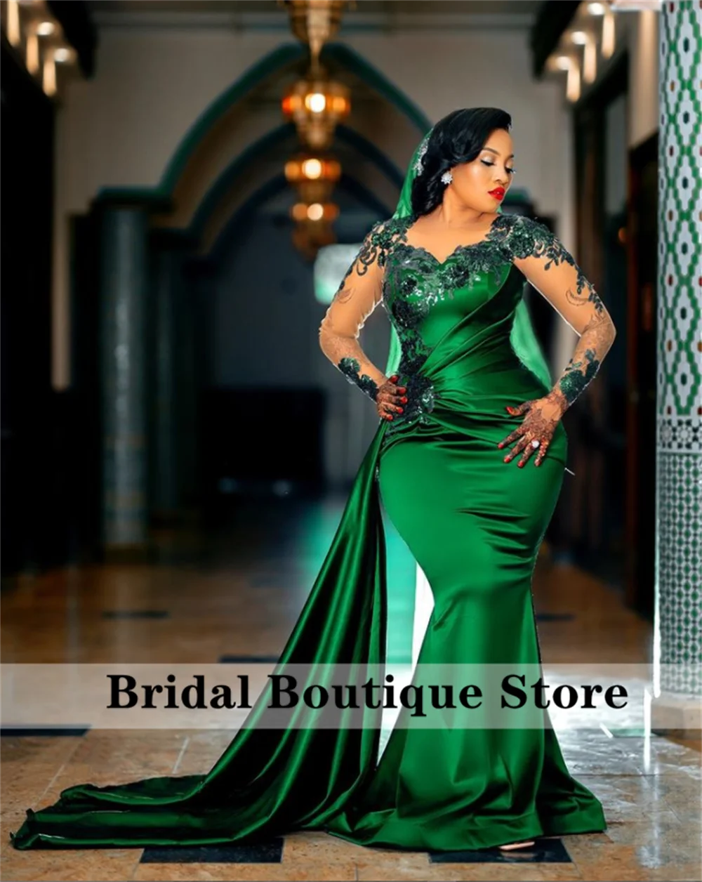 럭셔리 인어 그린 이브닝 드레스 비즈, 크리스탈 생일 파티 가운, 웨딩 피로연 무도회 가운, 맞춤형