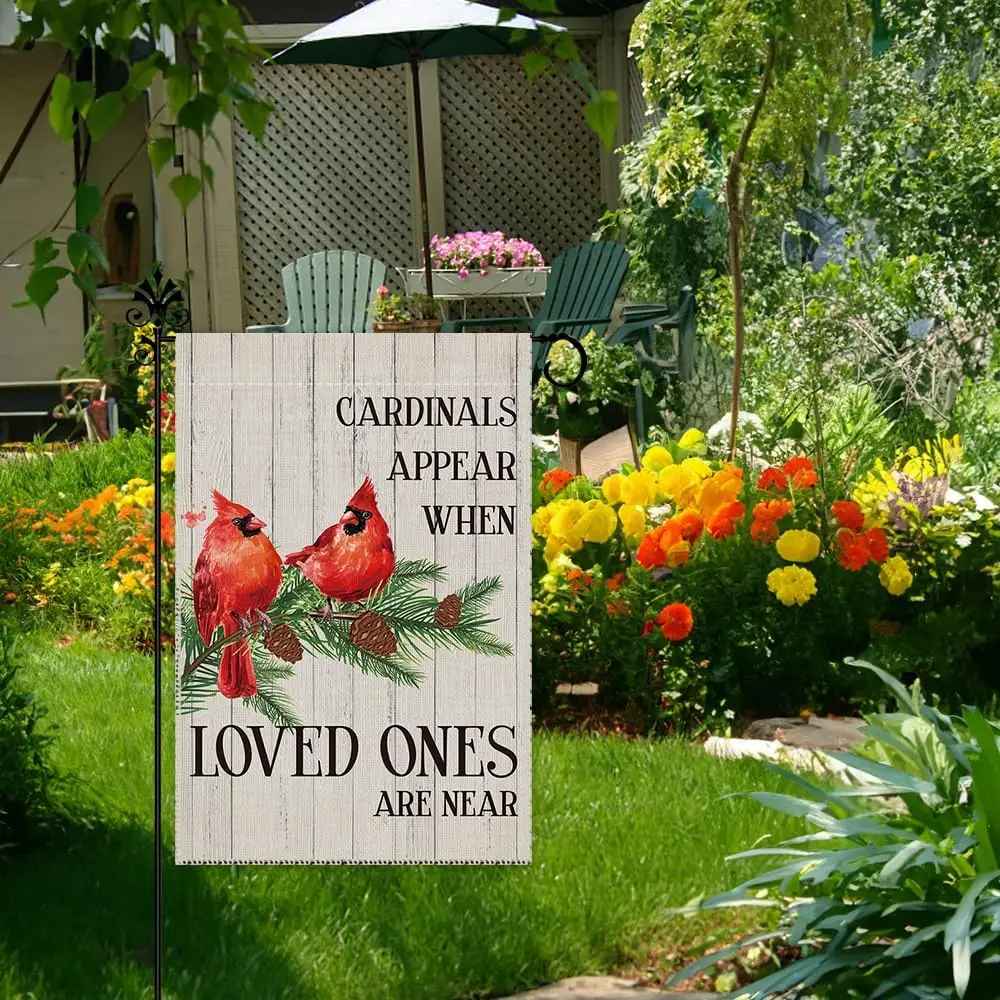 Hafhue Cardinals Appear When Loved Ones Are Near Welcome Garden Flag, 12 x 18 Inch Double Sided Holiday Outdoor Farmhouse La PPZ