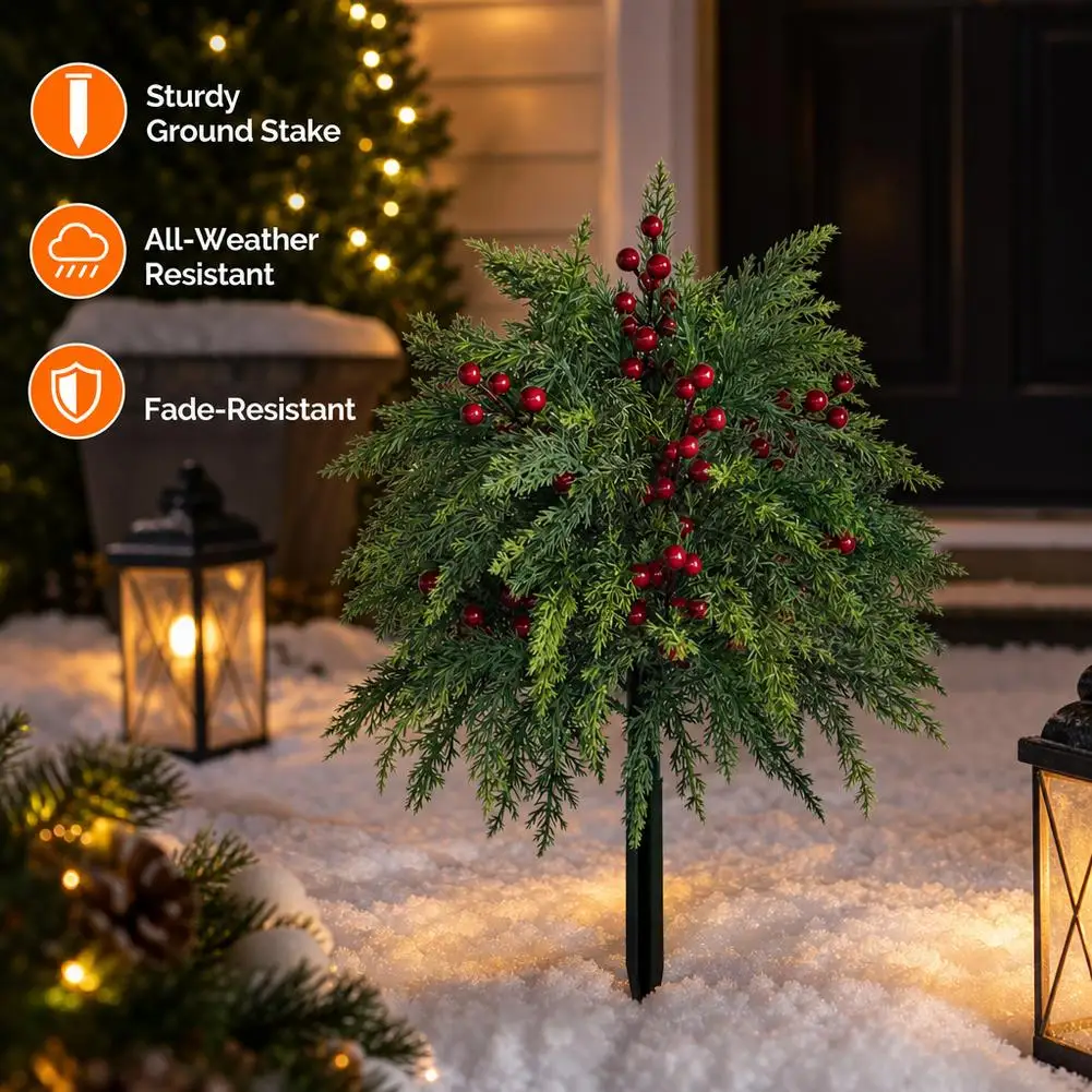 Christmas Ground Stake Xmas Holiday Decor for Garden Yard Patio Outdoor Lawn Pathway Decoration Artificial Cypress Holiday Decor