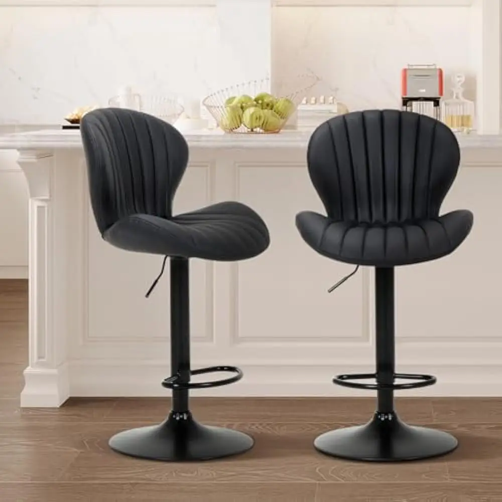 

Bar Stools Set of 2, Swivel Bar Chairs, Adjustable Faux Leather Upholstered Barstools Counter Height with High Backrest