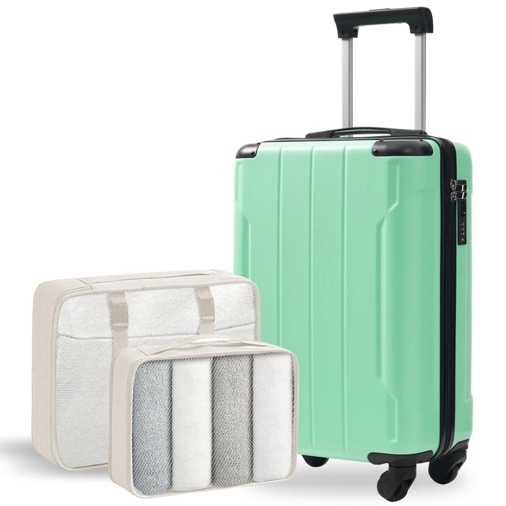 

Lightweight 20 Inch Hardshell Luggage, ABS Carry-On Suitcase, Spinner Wheels, TSA Lock, 2 Packing Cubes, Creamy Green