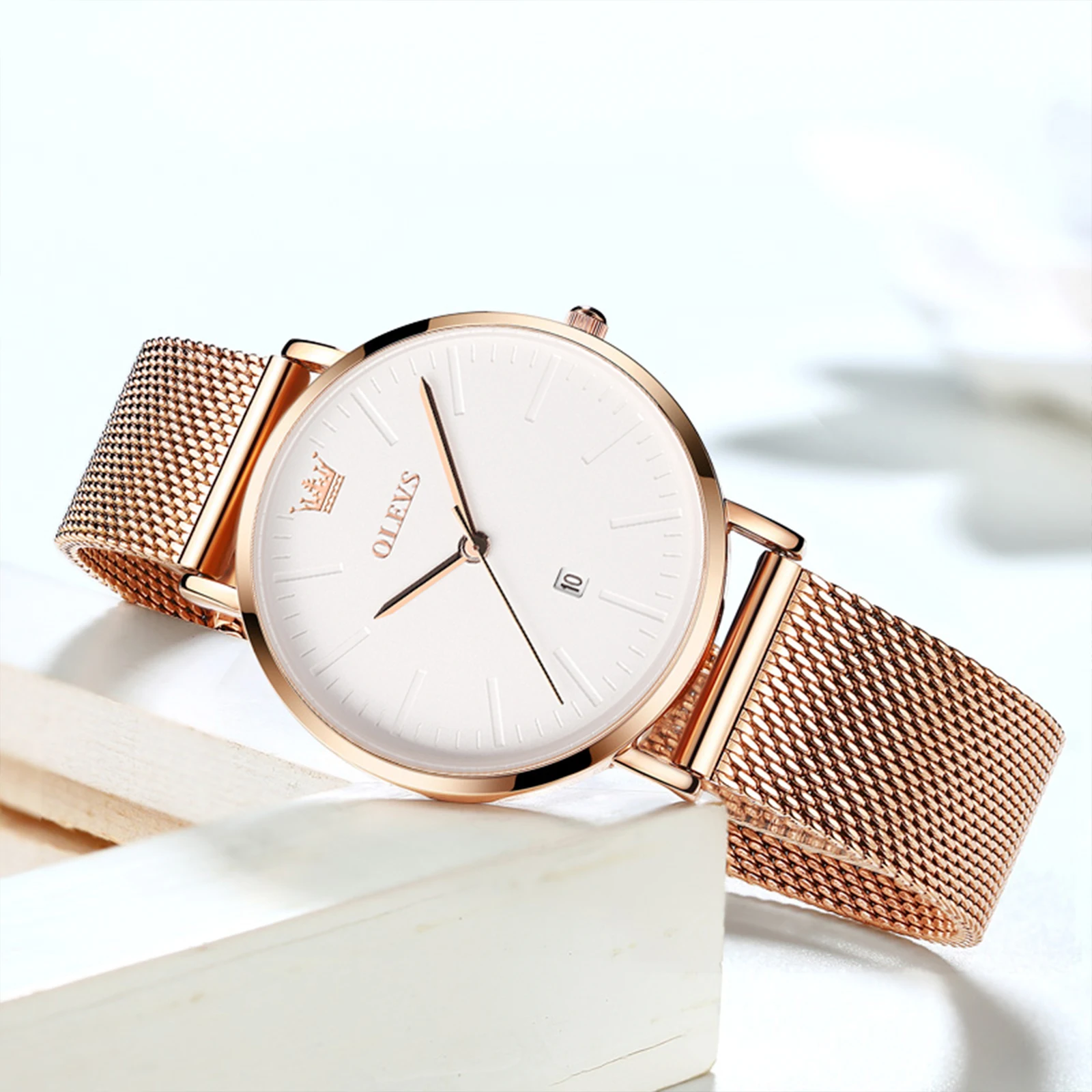 OLEVS Luxury Rose Gold Women Bracelet Watches Top Brand Ladies Casual Quartz Watch Stainless Steel Wristwatch Montre Femme