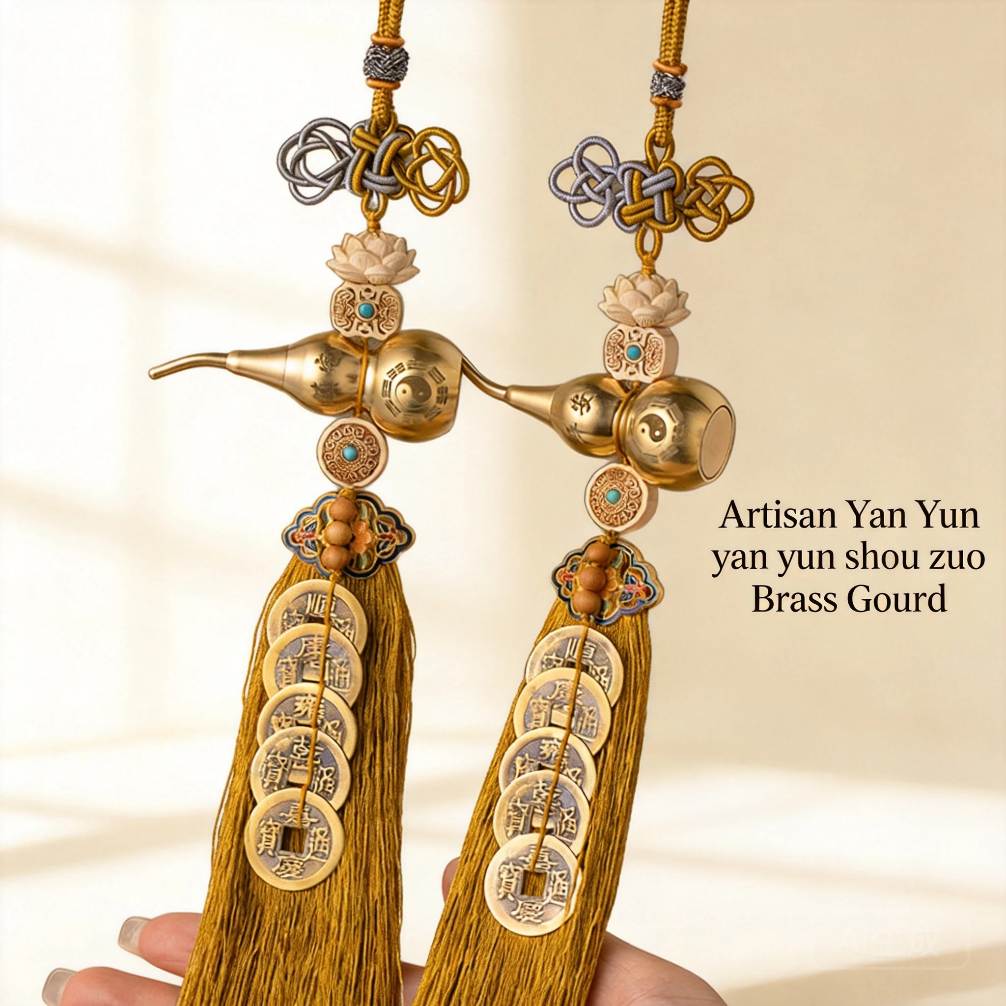 

Brass Gourd Hanging Ornament With Five Emperor Coins Lotus Lucky Knot Soft Tassel 2026 For Home Doorway Bedroom Bathroom Living