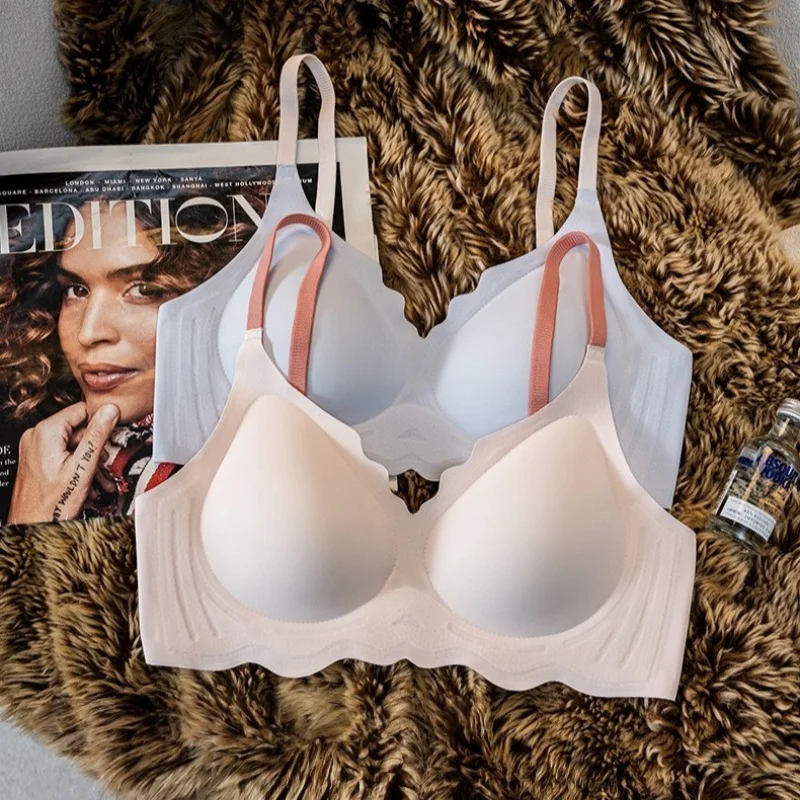 Damen Nahtloser BH mit Wellenkanten, Verstellbarem Träger, Bralette für den Alltag, 2-reihiger Hakenverschluss, Intimwäsche S-XXL
