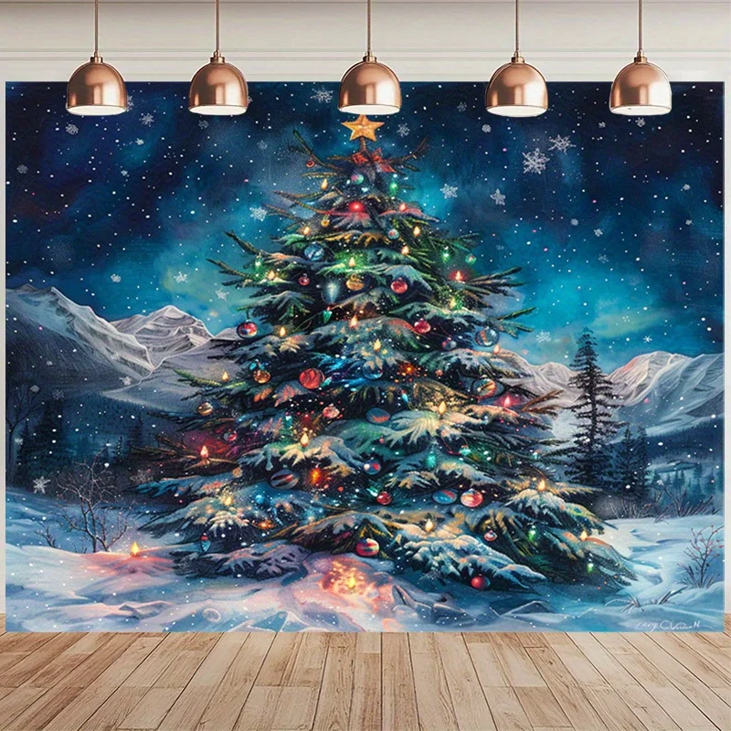 VIKAMA Nordic Weihnachten Schnee Szene Wandteppich Weihnachtsbaum Lichter Schnee Szene Wohnzimmer Funktion Wand Zimmer Dekor
