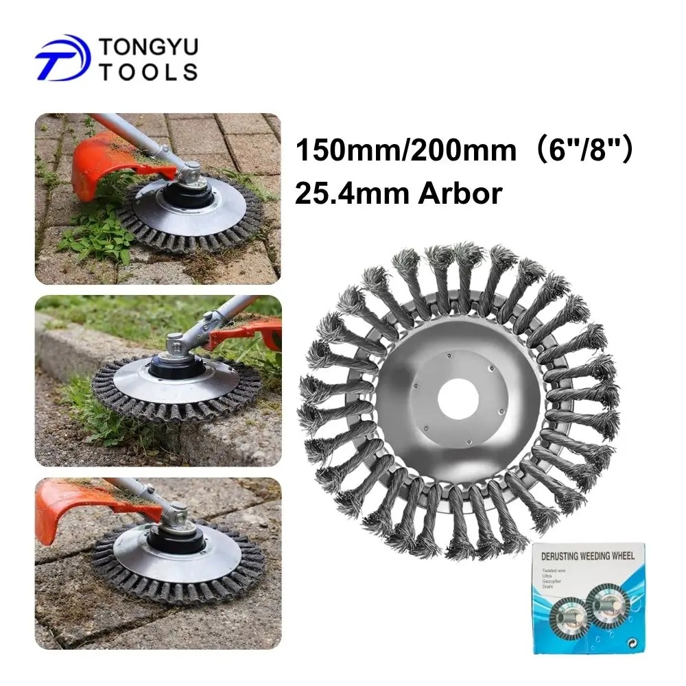 

Steel Wire Rotary Brush Cutter Head 6in 8in, Heavy Duty Trimmer Wheel for Weed Grass Moss Removal, Lawn Garden Driveway Cleaning