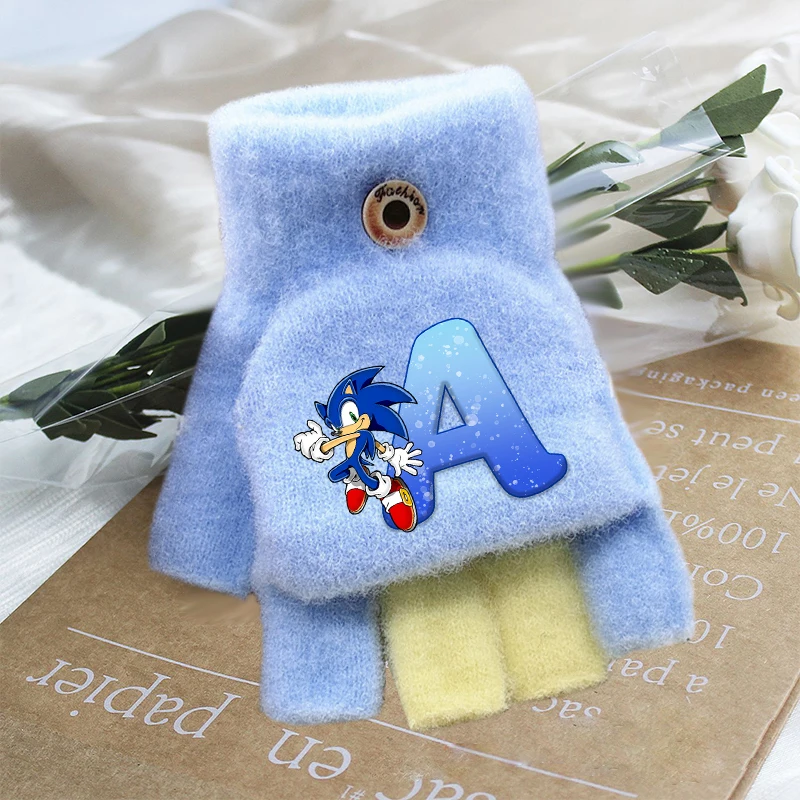 

Зимние перчатки с полупальцами Soniced, буквы A-Z, 4–13, старые милые вязаные утолщенные теплые портативные варежки с принтом, модные подарки