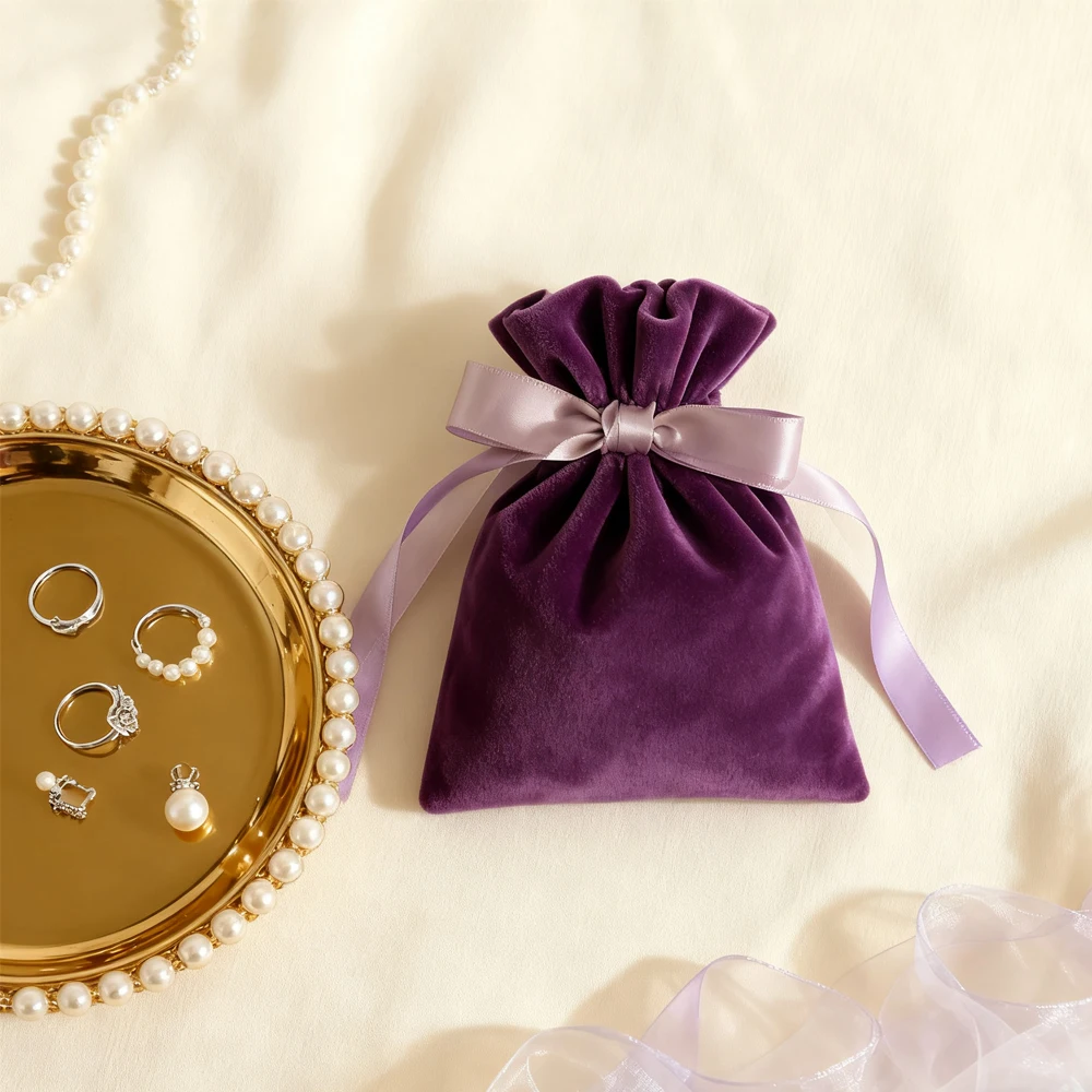 

10 шт., фиолетовая бархатная сумка для драгоценностей, свадебные сувениры, подарочный чехол, серьги, кольцо-гвоздик, браслет, чехол для телефона, карманный органайзер для гарнитуры