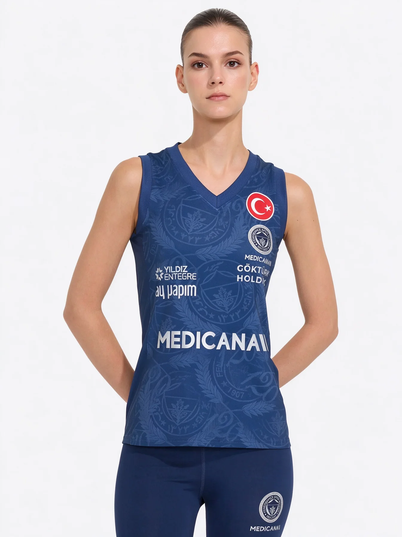 Fenerbahce 2026/27 Volleyball Jersey Women Men Kids, Yellow Navy Striped Medicana Sleeveless Volleyball Shirt