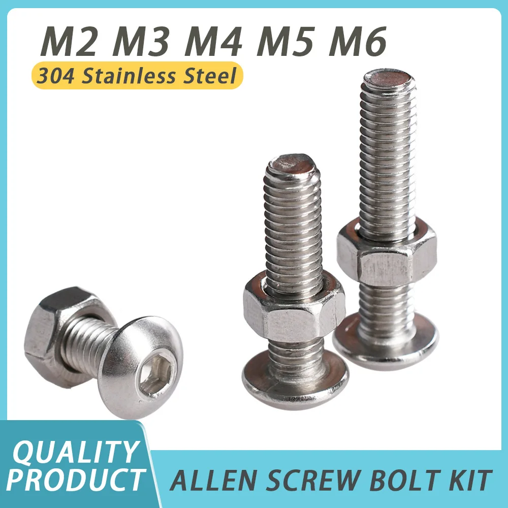 M2 M3 M4 M5 M6 Allen Screw Bolt Kit 304 Stainless Steel Bolts Nuts Set Threaded Hexagonal Motorcycle Fairing Screws Assortment