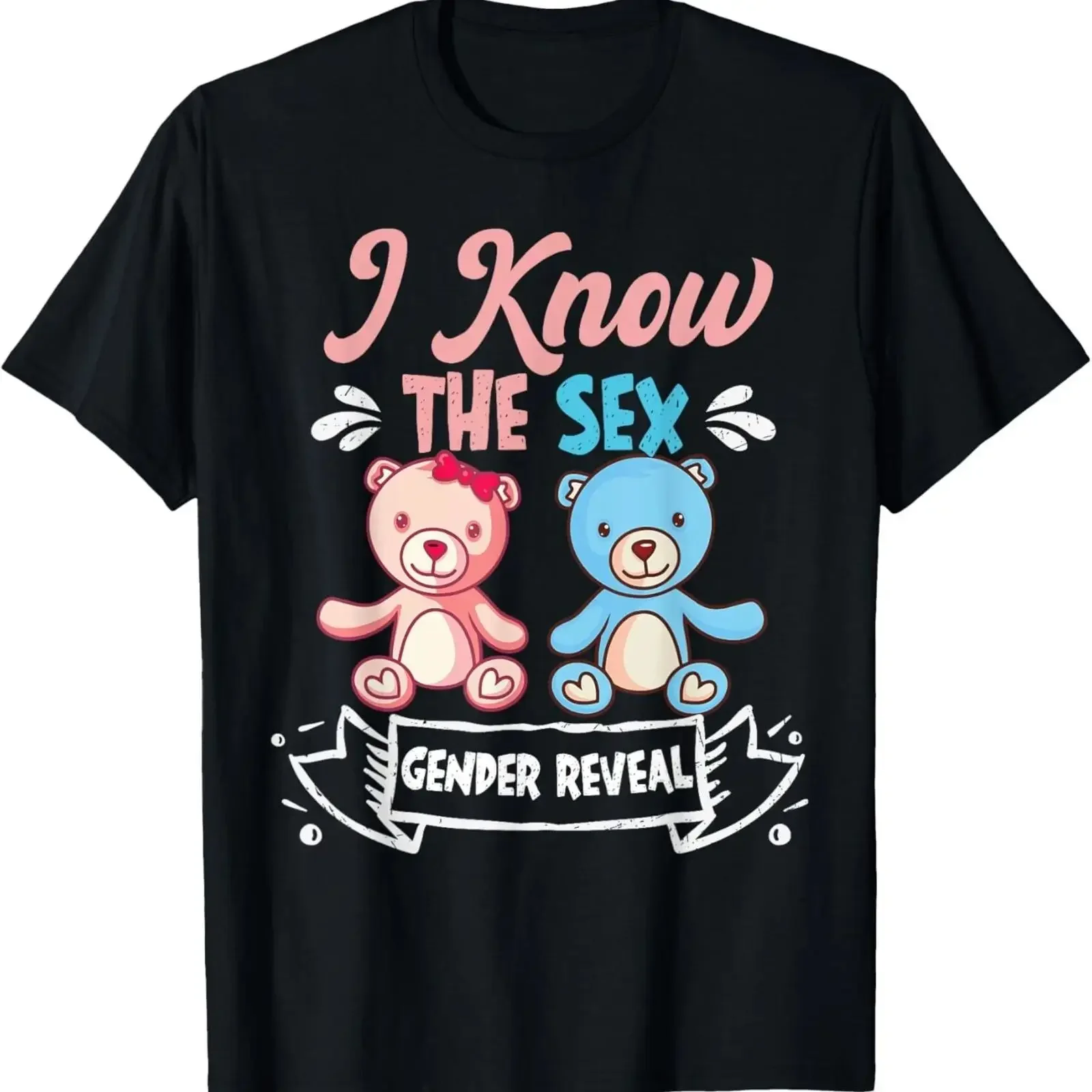 I Know The Sex Gender Reveal Bears In Blue And Pink Party T Shirt vintage Washed Casual Stretched Top For Everyday Wear graphic