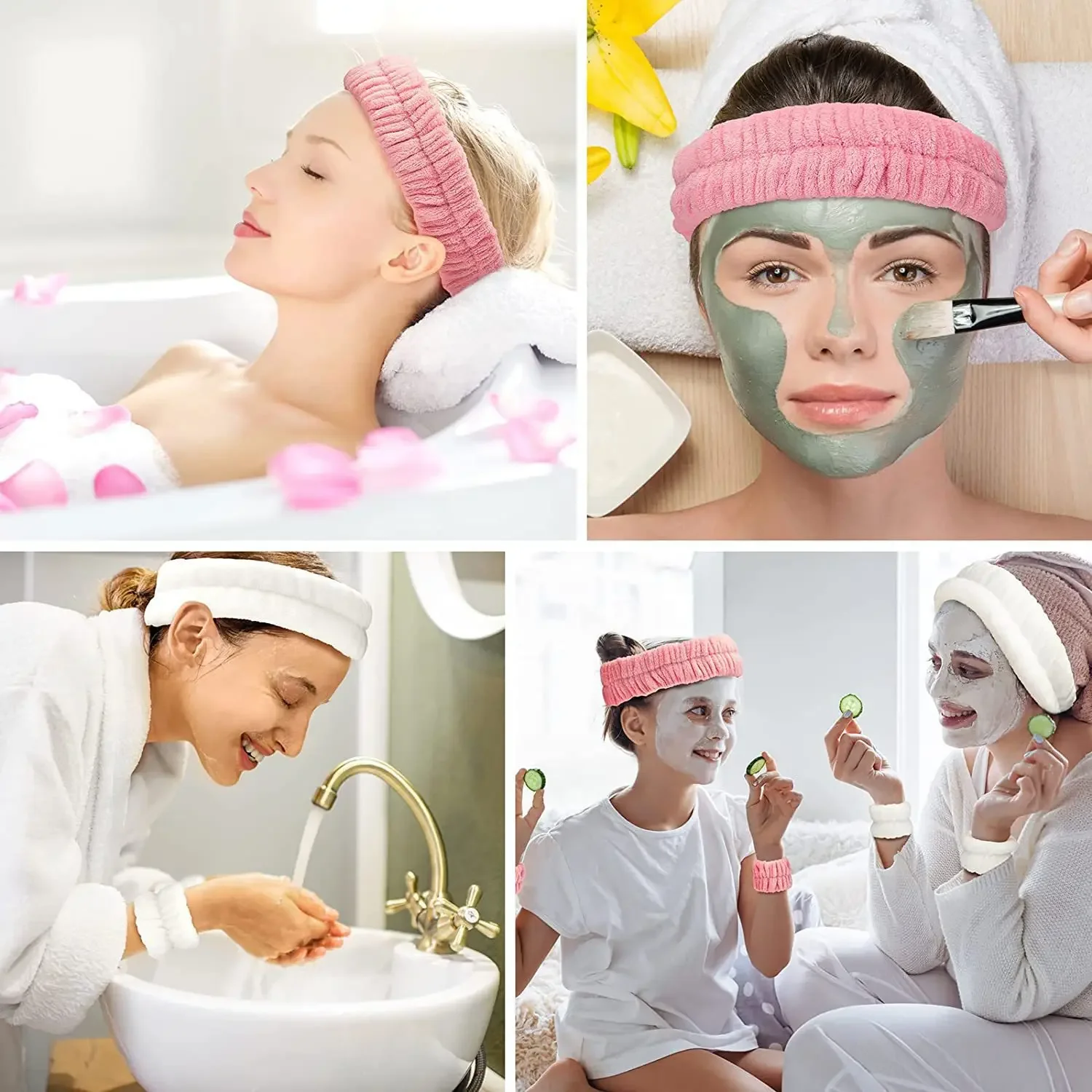 3ชิ้นล้างหน้าH Eadbandsสําหรับผู้หญิงสายรัดข้อมือชุดผ้าขนหนูยืดหยุ่นนุ่มล้างหน้าอาบน้ําแต่งหน้าดูแลผิวคาดศีรษะสําหรับผู้หญิงสาว