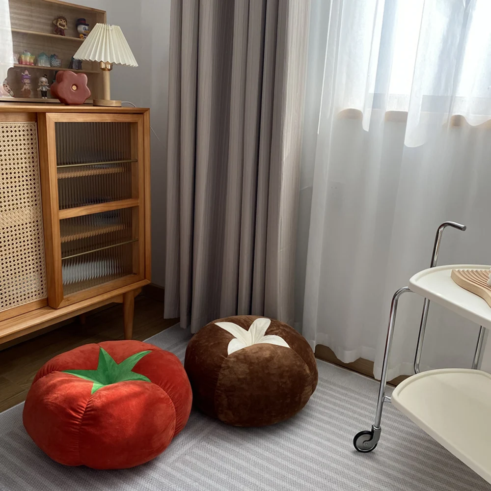 Simulated Mushroom Tomato Persimmon Plush Toys Stuffed Vegetable Pillow Soft Seat Cushion Sofa Chair Floor Decor Plushie Peluche