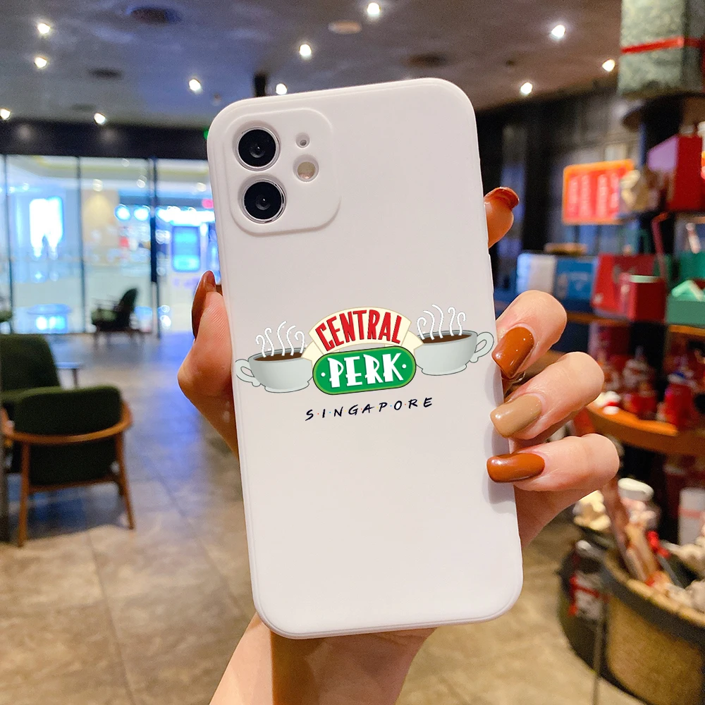 Friends TV Show Central Perk Square Liquid Silicone Phone Case For iPhone 14 11 12 13 Pro Max Mini X XS XR 7 8 Plus SE DIY Cover