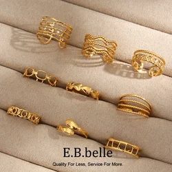 E.B.belle Hollow Chain Wave Heart Irregular Geometric Tarnish Free Stainless Steel 18K Gold Plated Adjustable Rings For Women