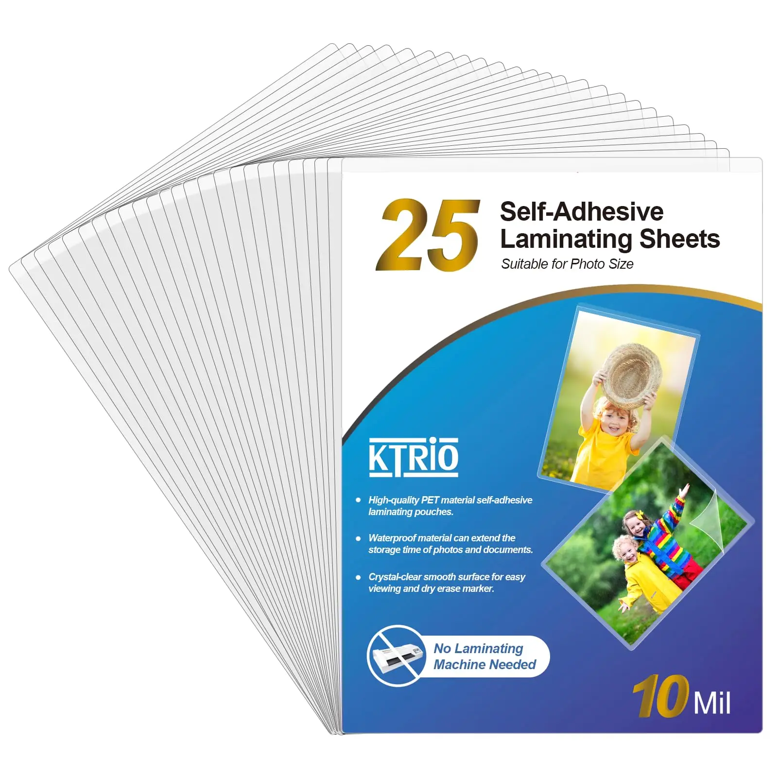 25 pcs Self Adhesive Laminating Sheets 4.5 x 6.5 Inches 10 Mil Thickness, Clear Self Sealing Laminate Pouches, No Heat Lamina